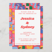 カラフルアートモダン抽象芸術赤結婚図形 招待状 (正面/裏面)