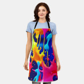 カラフルアートワークの絵を描滴下 エプロン (着用した状態)