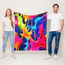 カラフルアートワークの絵を描滴下 フリースブランケット