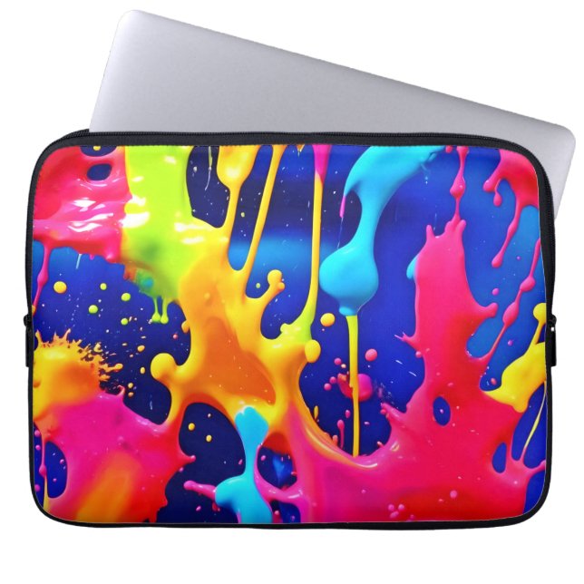 カラフルアートワークの絵を描滴下 ラップトップスリーブ (正面)