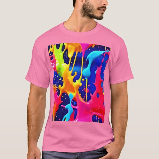 カラフルアートワークの絵を描滴下 Tシャツ (正面)