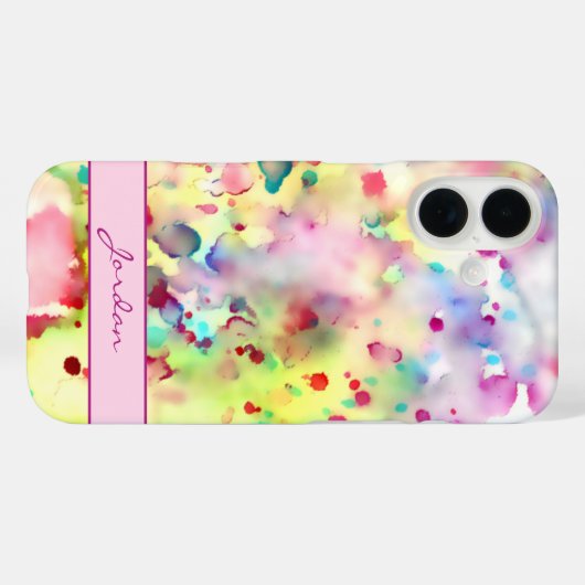 カラフルアート絵を描水の色(ばちゃばちゃ)跳ねる(名前あり) Case-Mate iPhoneケース (裏面 (横))