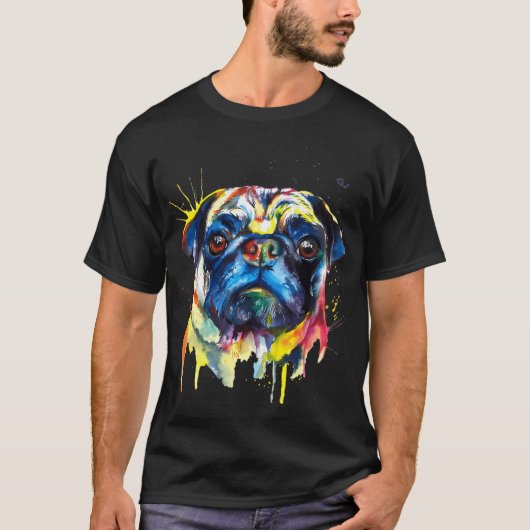 カラフルアート パグ Tシャツ (正面)