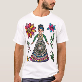 カラフルアート - ボホスピリチュアルフラワーパターンデザイン Tシャツ