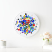 カラフルアールデコの花 ラージ壁時計 (ホーム)