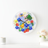 カラフルアールデコ花デザイン ラージ壁時計 (ホーム)