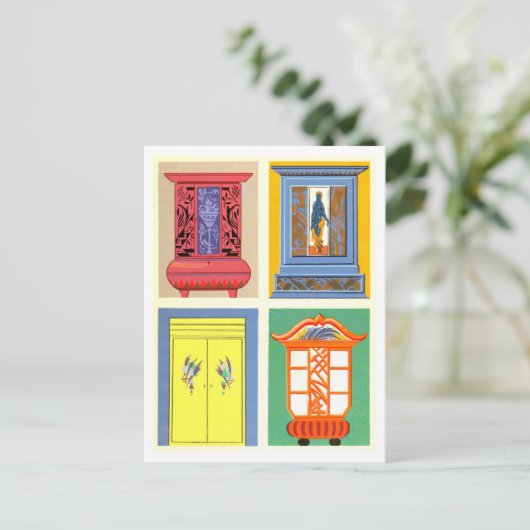 カラフルアールヌーボー家具ヴィンテージ ポストカード (スタンド正面)