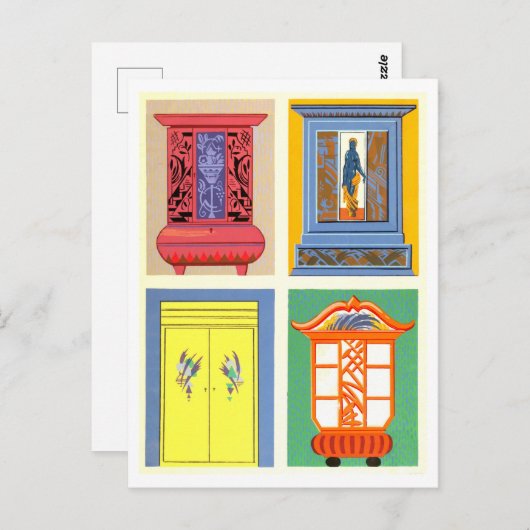 カラフルアールヌーボー家具ヴィンテージ ポストカード (正面/裏面)