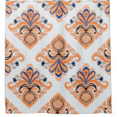 カラフルイカットパターンのヴィンテージスタイル。エレガント シャワーカーテン (正面)