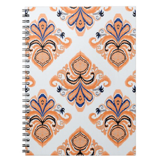 カラフルイカットパターンのヴィンテージスタイル。エレガント ノートブック (正面)