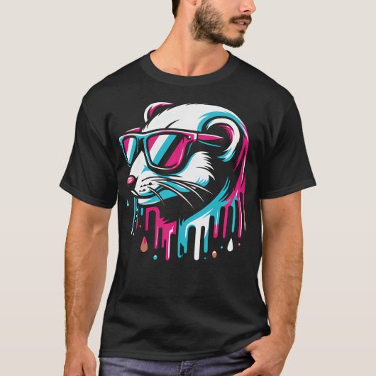 カラフルイタチサングラスアートクール Tシャツ (正面)