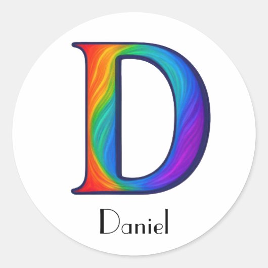 カラフルイニシャルレターDシール ラウンドシール (正面)