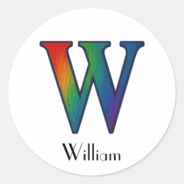 カラフルイニシャルレターWステッカー ラウンドシール
