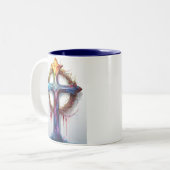 カラフルイバラの冠を覆うキリスト教の十字架 ツートーンマグカップ (正面左)