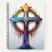 カラフルイバラの冠を覆うキリスト教の十字架 ノートブック (正面)