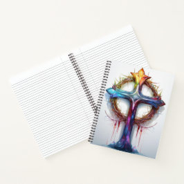 カラフルイバラの冠を覆うキリスト教の十字架 ノートブック