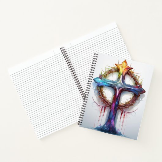 カラフルイバラの冠を覆うキリスト教の十字架 ノートブック (内部)