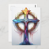 カラフルイバラの冠を覆うキリスト教の十字架 ポストカード (正面/裏面)