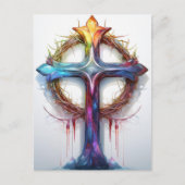 カラフルイバラの冠を覆うキリスト教の十字架 ポストカード (正面)