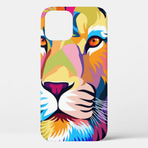 カラフルイラストレーション、ライオン、シンプルデザイン- vi iPhone 12ケース