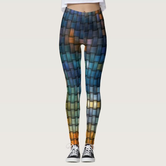 カラフルインターレースデザインから成るストライプ レギンス (正面)