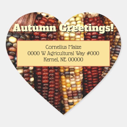 カラフルインディアンコーンのカーネルフォト封筒用シール ハートシール (正面)