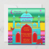カラフルインディアンファンタジー子供の誕生日招待状 招待状 (正面)