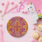 カラフルインディアン刺しゅうプリント ペーパープレート (パーティー)