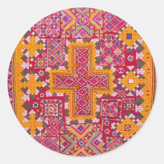 カラフルインディアン刺しゅうプリント ラウンドシール (正面)