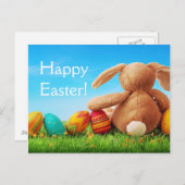 カラフルイースターの卵とウサギ シーズンポストカード (正面/裏面)