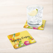 カラフルイースターの卵と花 スクエアペーパーコースター (インサイチュ)