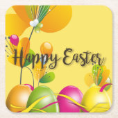 カラフルイースターの卵と花 スクエアペーパーコースター (正面)