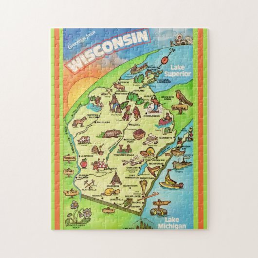 カラフルウィスコンシン州のポストカード 11x14 ジグソーパズル (縦)