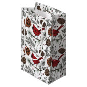 カラフルウィンターパーチレッド（鳥）ショウジョウコウカンチョウ&パインコーン スモールペーパーバッグ (正面アングル)