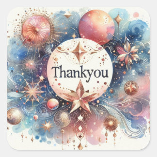 カラフルウォーターカラーアートスクエアステッカー スクエアシール