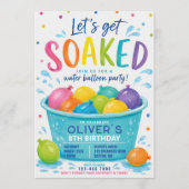 カラフルウォーターバルーン 誕生日パーティー Let's Get Soaked 招待状 (正面)