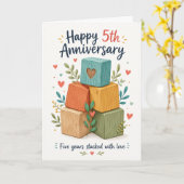 カラフルウッドブロック フローラル 5th 結婚記念日 カード (黄色い花)