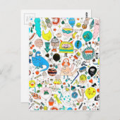カラフルエイリアンモンスターズパーティー ポストカード (正面/裏面)
