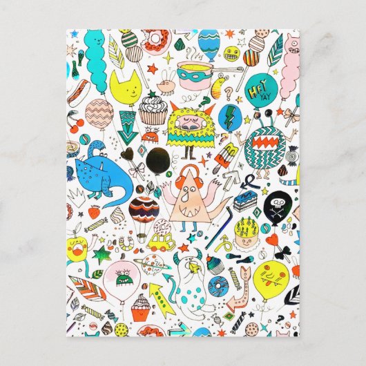 カラフルエイリアンモンスターズパーティー ポストカード (正面)