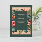 カラフルエキゾチック熱帯ハワイアン結婚フローラ 招待状 (スタンド正面)