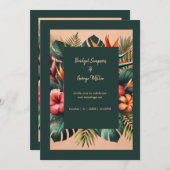 カラフルエキゾチック熱帯ハワイアン結婚フローラ 招待状 (正面/裏面)