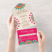 カラフルエスニックはっきりしたマンダラ結婚&ブライト オールインワン招待状 (貼ってはがせる)