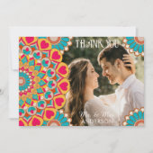 カラフルエスニックはっきりしたマンダラ結婚&ブライト サンキューカード (正面)