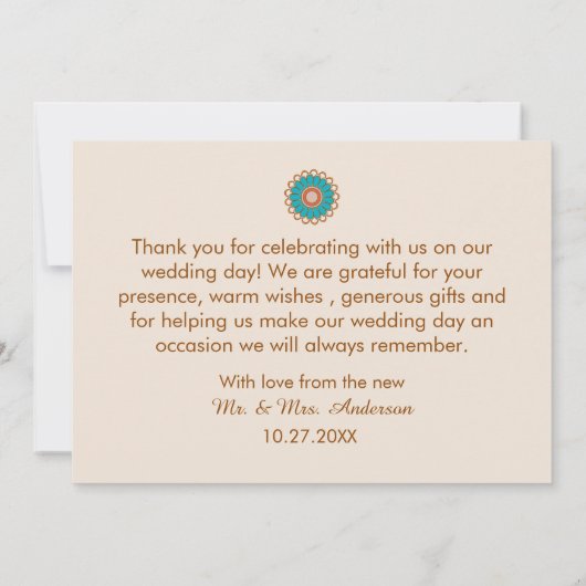 カラフルエスニックはっきりしたマンダラ結婚&ブライト サンキューカード (裏面)