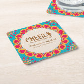 カラフルエスニックはっきりしたマンダラ結婚&ブライト スクエアペーパーコースター (アングル)