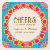 カラフルエスニックはっきりしたマンダラ結婚&ブライト スクエアペーパーコースター (正面)