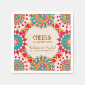 カラフルエスニックはっきりしたマンダラ結婚&ブライト スタンダードカクテルナプキン (正面)