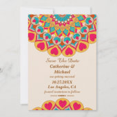 カラフルエスニックはっきりしたマンダラ結婚&ブライト セーブザデート (正面)