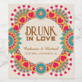 カラフルエスニックはっきりしたマンダラ結婚&ブライト ワインラベル (シングルラベル)