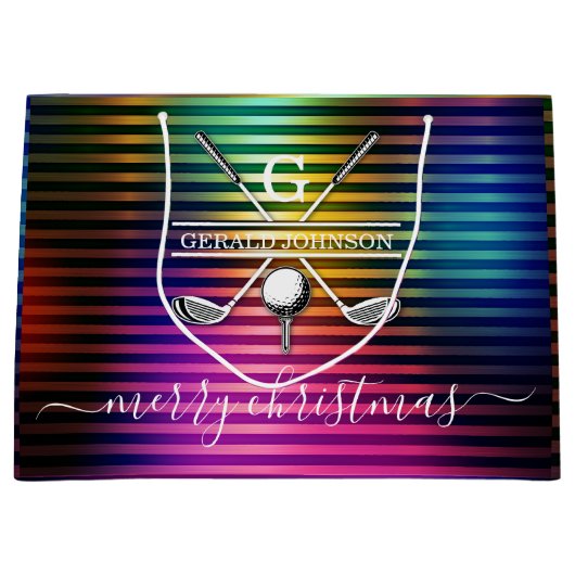 カラフルエレガントカスタムゴルフモノグラムデザイン ラージペーパーバッグ (正面)